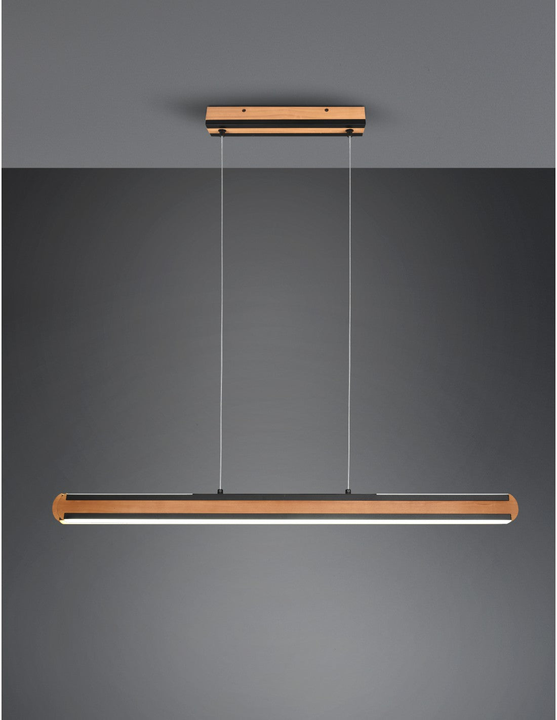 Lámpara de oficina de doble emisión, madera vintage y atenuador de metal negro, iluminación Deacon Trio