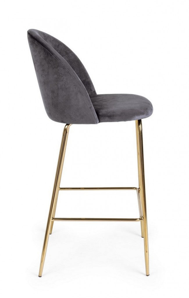 Taburete Bar Carry de diseño contemporáneo en terciopelo gris oscuro