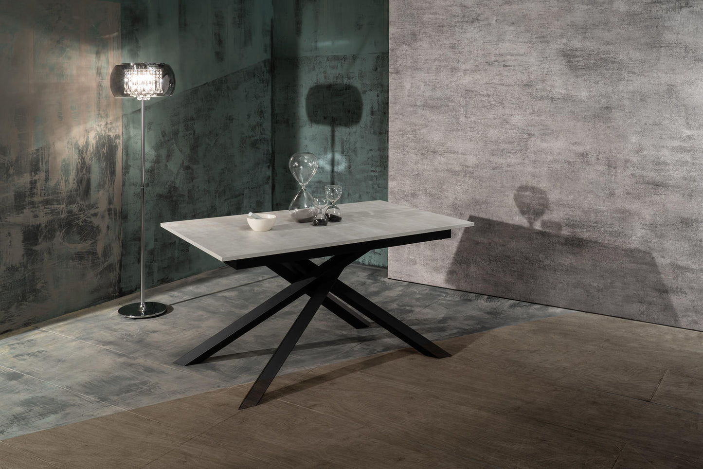 Mesa extensible de hormigón blanco-negro 90 cm x 140-190 cm Alt. 76 cm