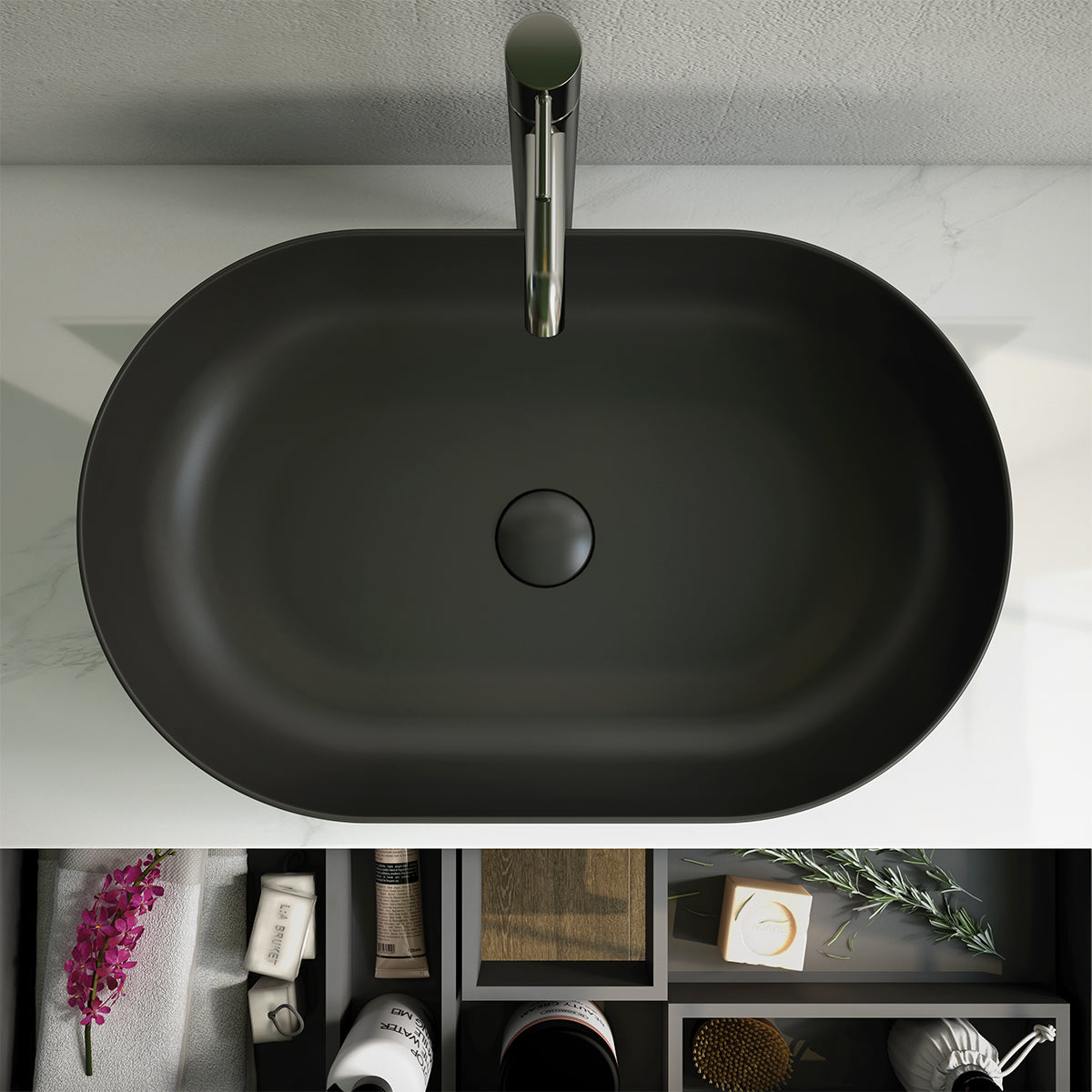 Lavabo sobre encimera opaco capuchino ovalado Feeling