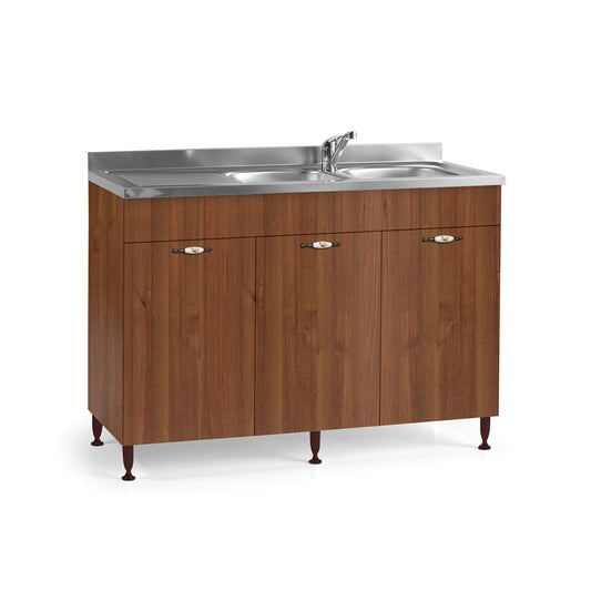 Mueble fregadero reversible 3 puertas nogal antiguo 120x50xAl. 85 cm