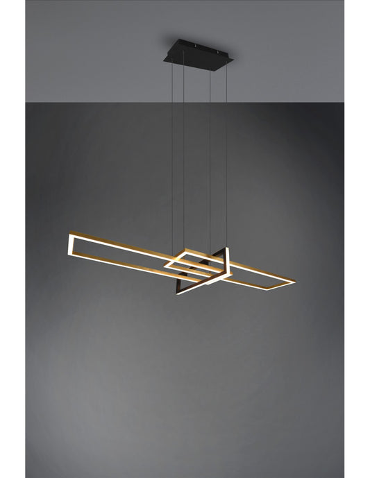 Salinas Suspensión 3 Rectángulos LED 34w Oro-Negro L110 cm Regulable Trio Lighting