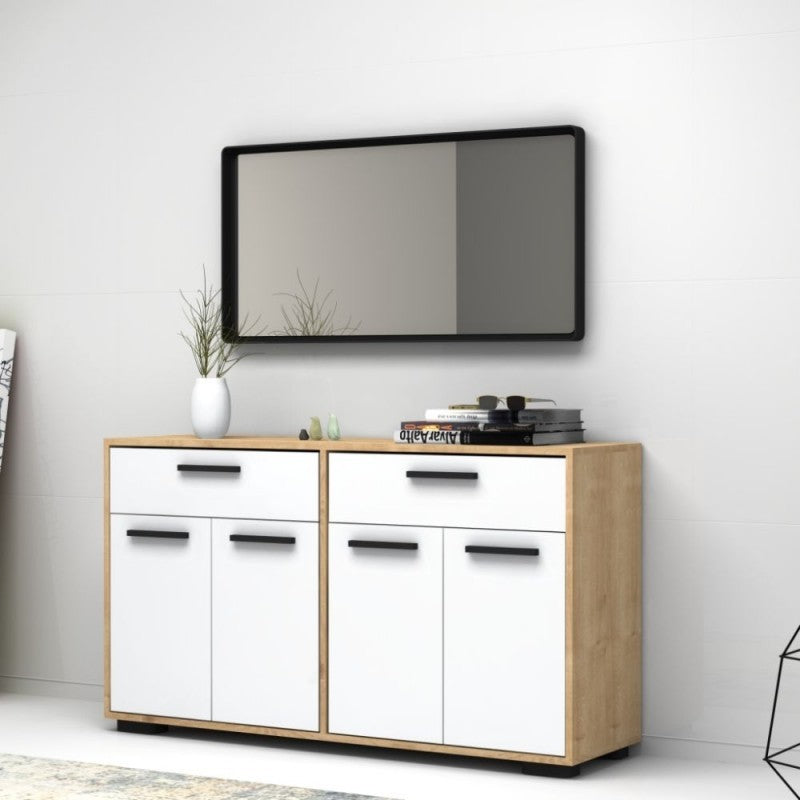 Madia multiuso quattro ante due cassetti Bianco Rovere TRUVA 140x40x h78 cm EFFEZ