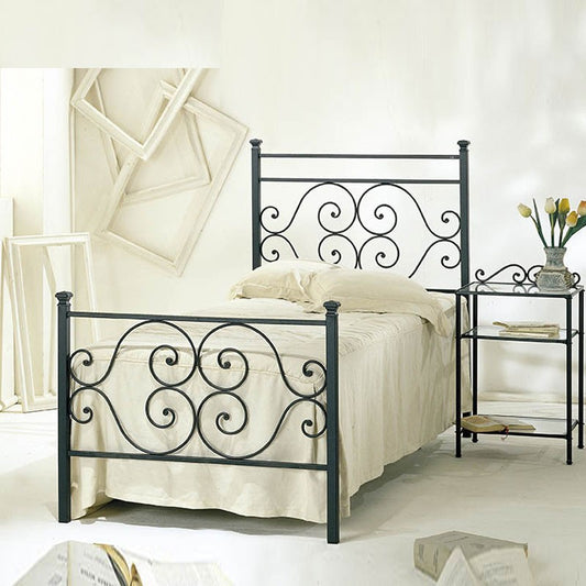 Cama individual de hierro forjado negro con pie de cama Firenze