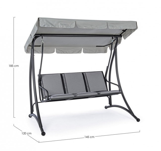 Columpio de acero de tres plazas Antracita GRELY 190x120x h185 cm