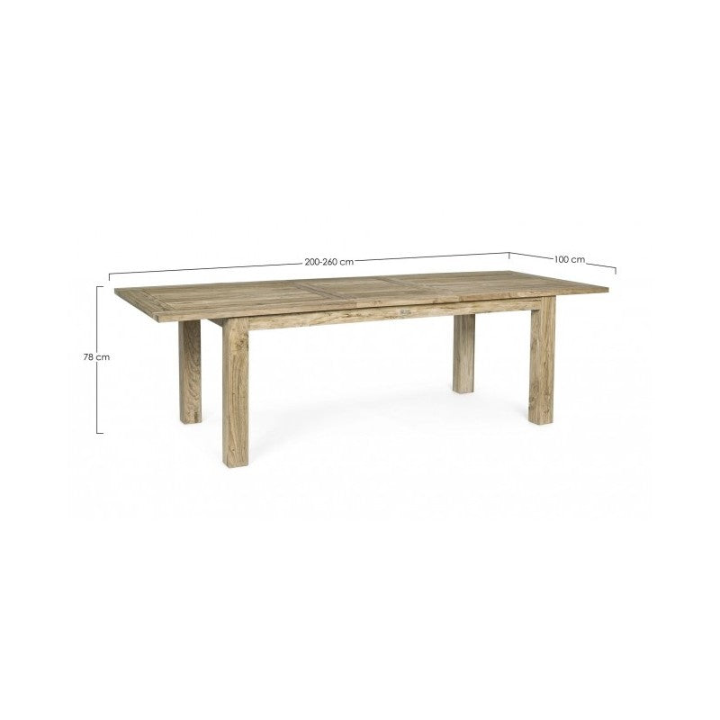 Mesa de exterior rectangular en madera de teca FSC 200-260x 100x h 78 cm