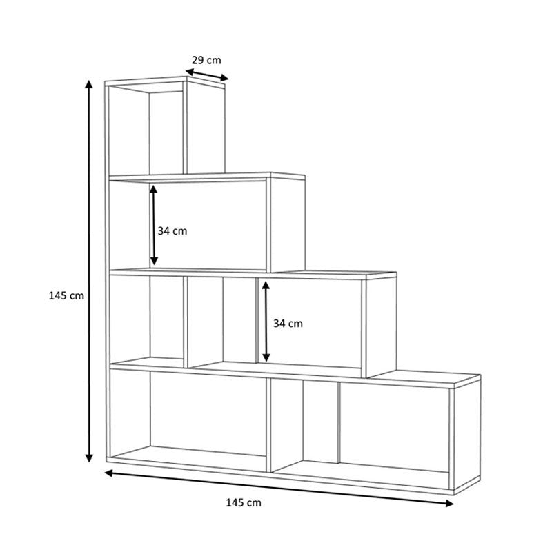 Librería escalera con 6 compartimentos de roble 145x29xh.145 cm