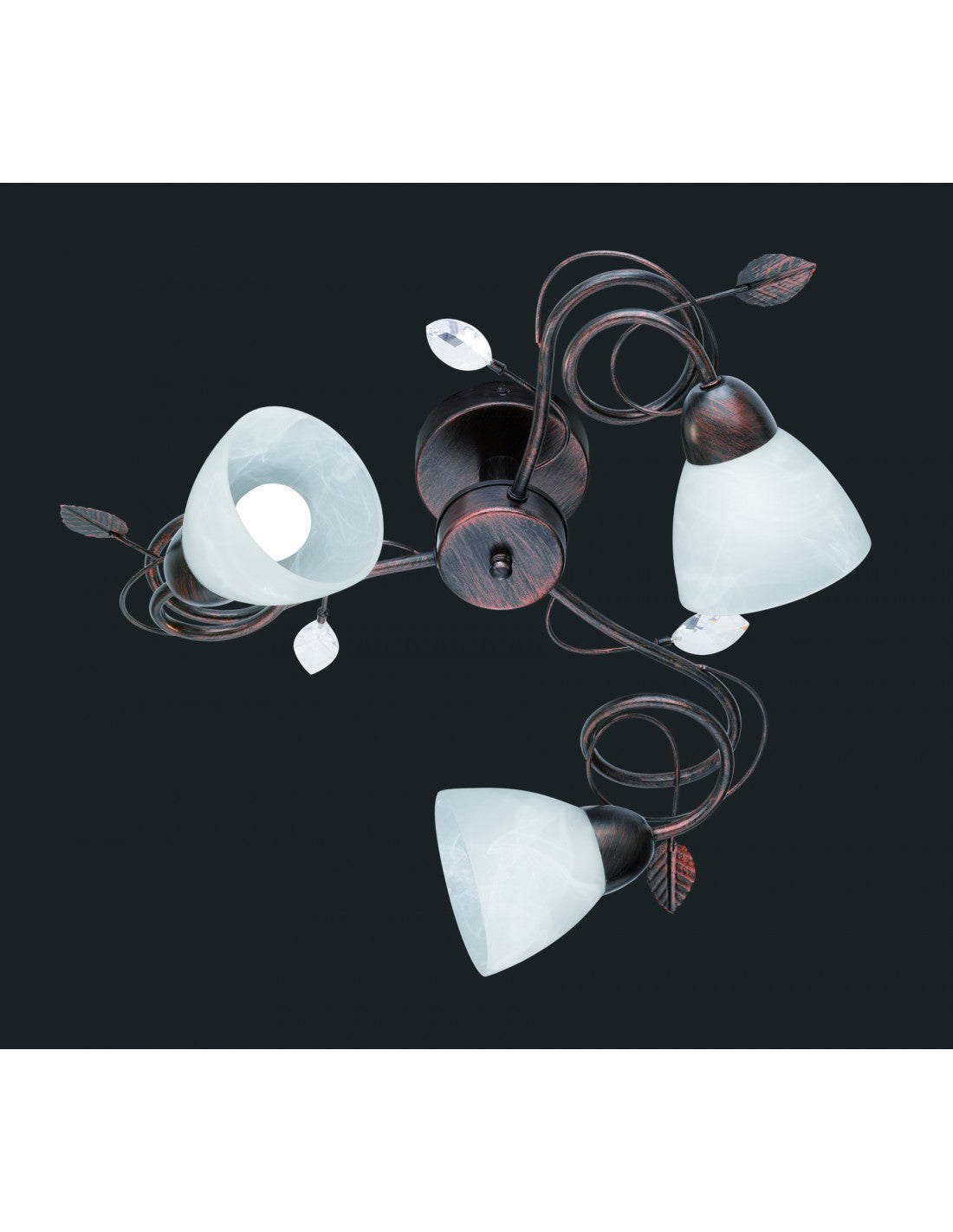 Plafón rústico 3xE14 Traditio Rust Blanco Cristal Copas Ø61 cm Trio Lighting