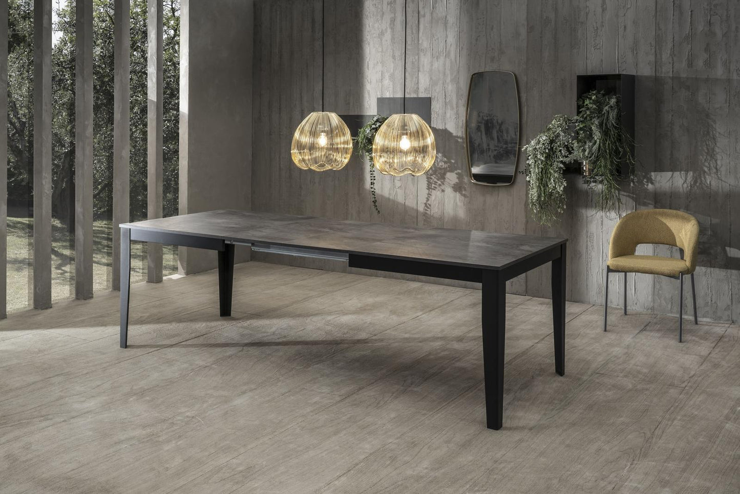 Mesa extensible de hormigón gris - metal negro 90 cm x 156 - 316 cm H. 76 cm