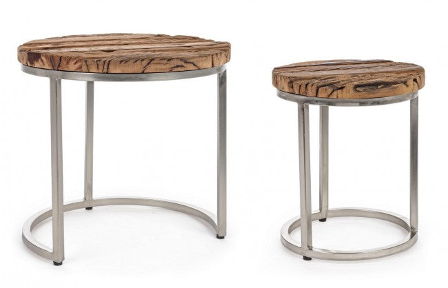 Juego de 2 mesas de centro modernas de madera y metal Rafter