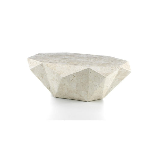 Mesa de centro moderna de piedra fósil beige 120 x 70 xh 40 cm