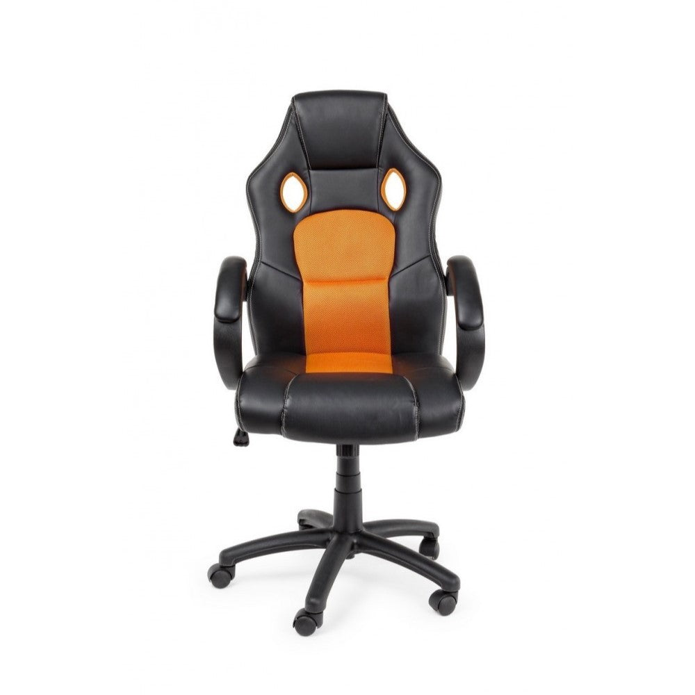 Sillón de oficina con pulseras Racing negro-naranja en símil piel