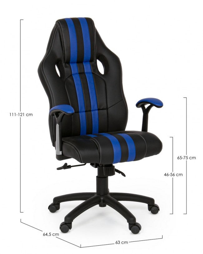 Sillón de oficina Spider con reposabrazos en símil piel azul