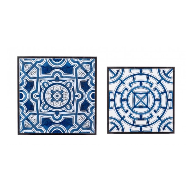 Juego de 2 mesas de centro NEAPOLIS de acero con tapa de MDF decorada con estampado 55h 47h cm