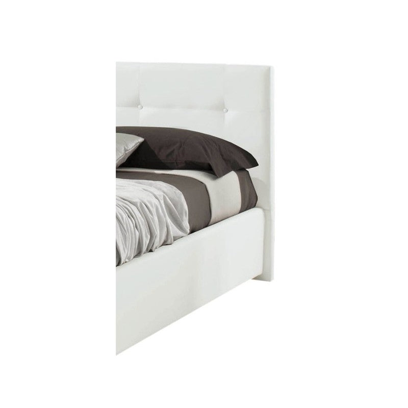 Cama doble con contenedor en ecopiel Blanco 182x205xh.120 cm