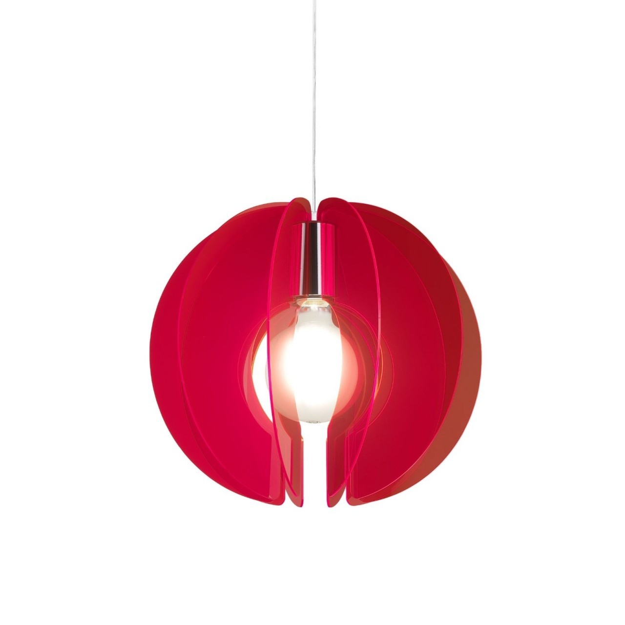 Suspensión Sirio Rojo Fluorescente en Metal Cromado Cm. 40x40h