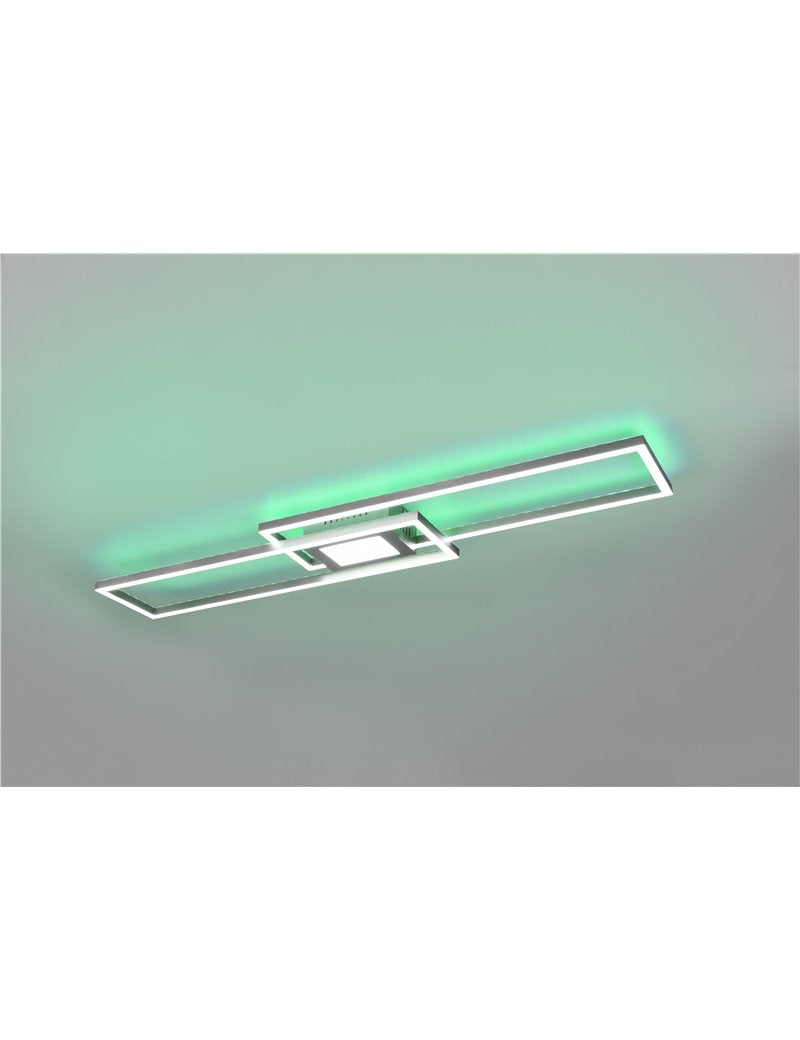 Plafón LED Ganado rectangular de acero retroiluminado RGB con mando a distancia multifunción l. LED moderno de 110 cm.
