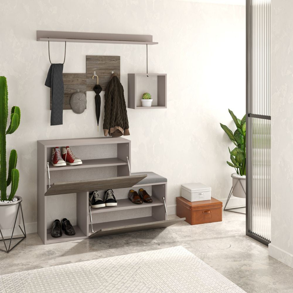 Mueble de entrada zapatero Holdon en color café oscuro gris paloma