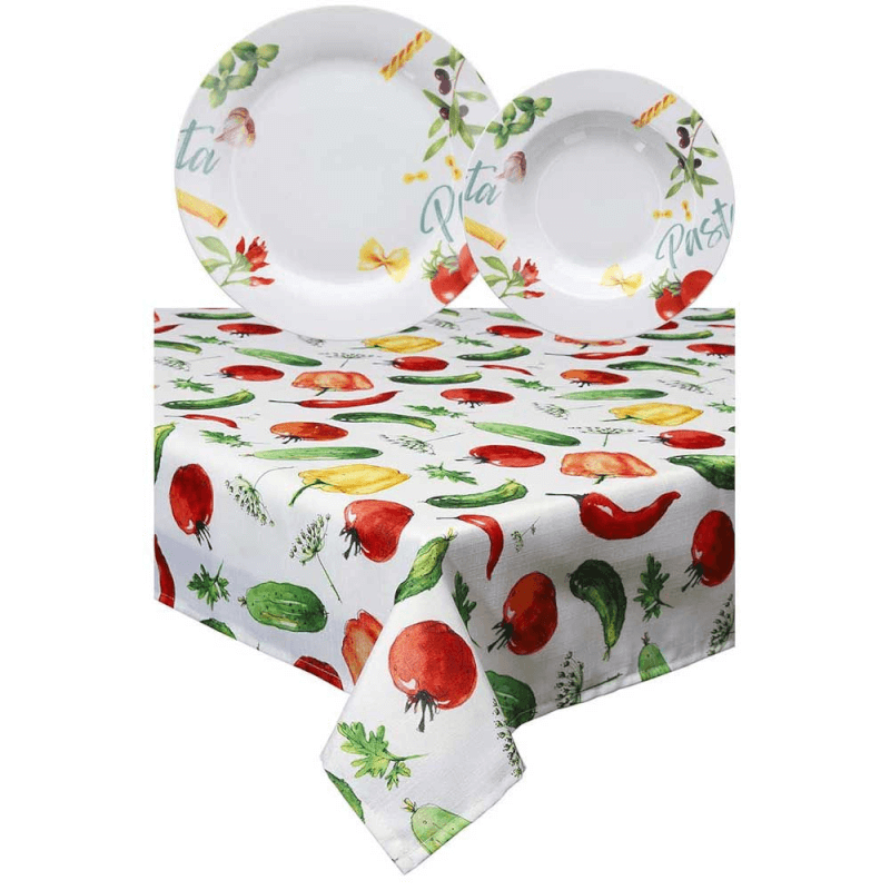 Juego de 12 Platos de Pasta y Mantel Multicolor Línea Olimpia