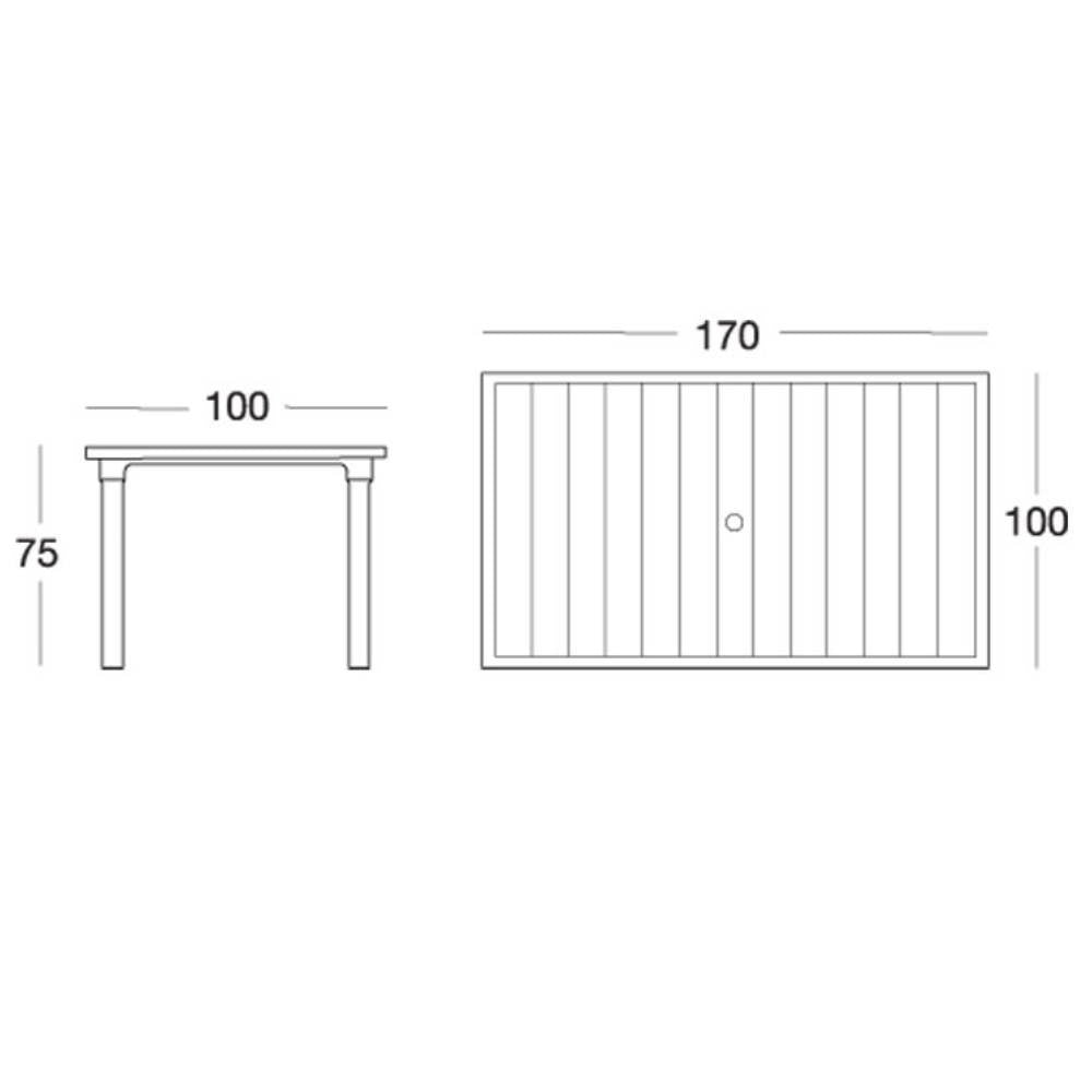Mesa exterior Tortora 170x100x75H cm Ercole Scab
