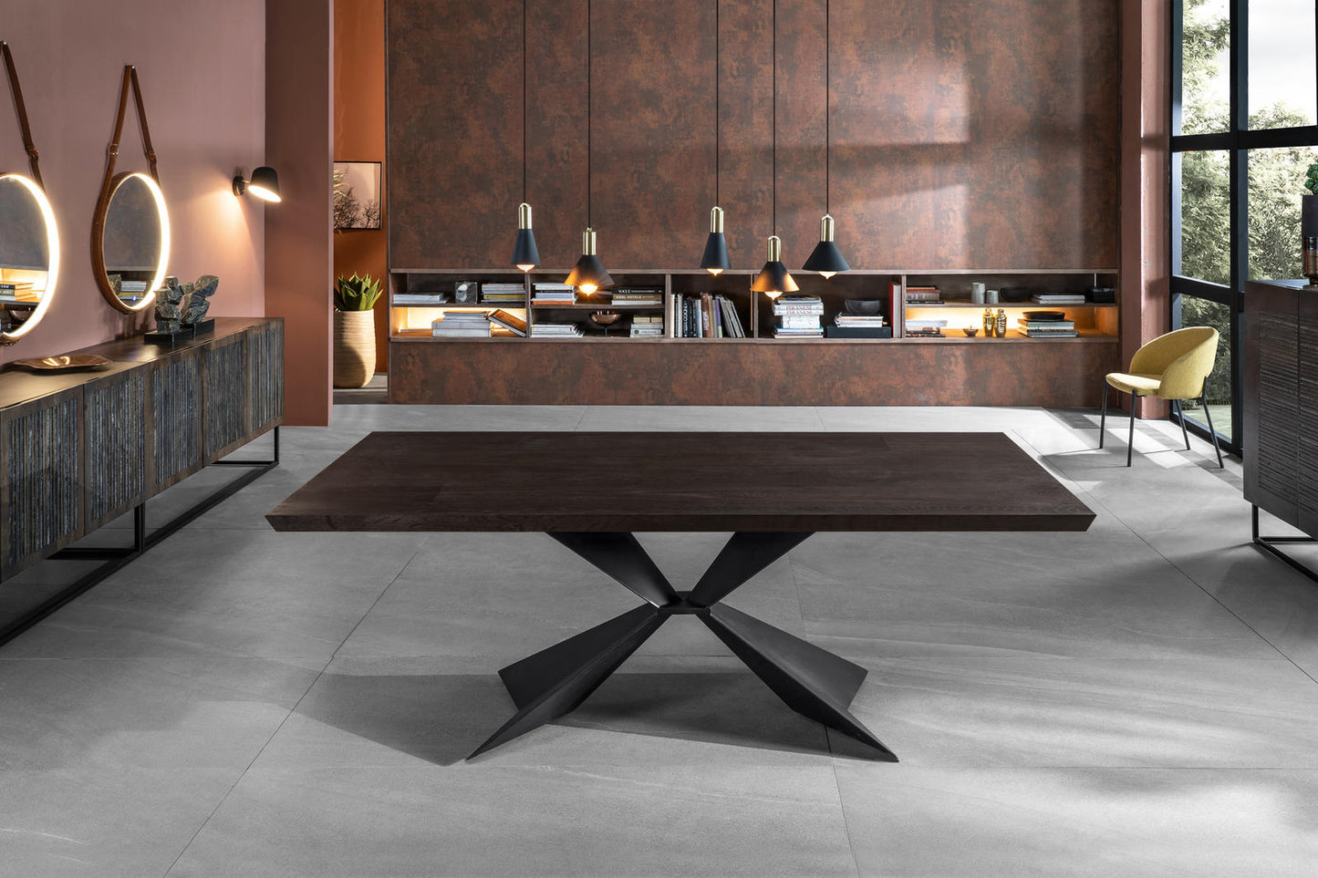 Mesa extensible con tapa chapada en roble termotratado 160/240x90x76h cm