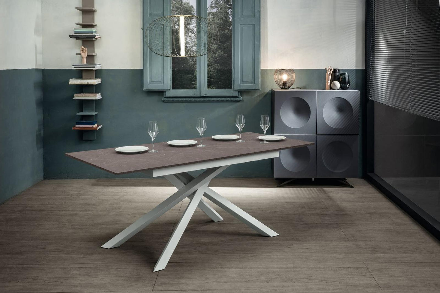 Mesa extensible blanco antracita 90 cm x 140- 190 cm Alt. 76 cm