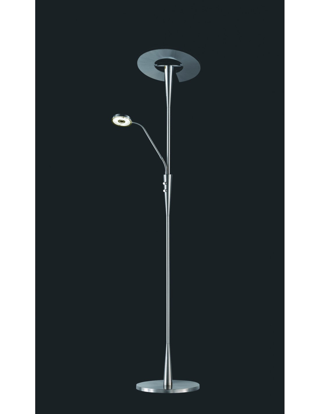 Lámpara de pie LED con foco de lectura regulable Quebec Nichel Trio Lighting