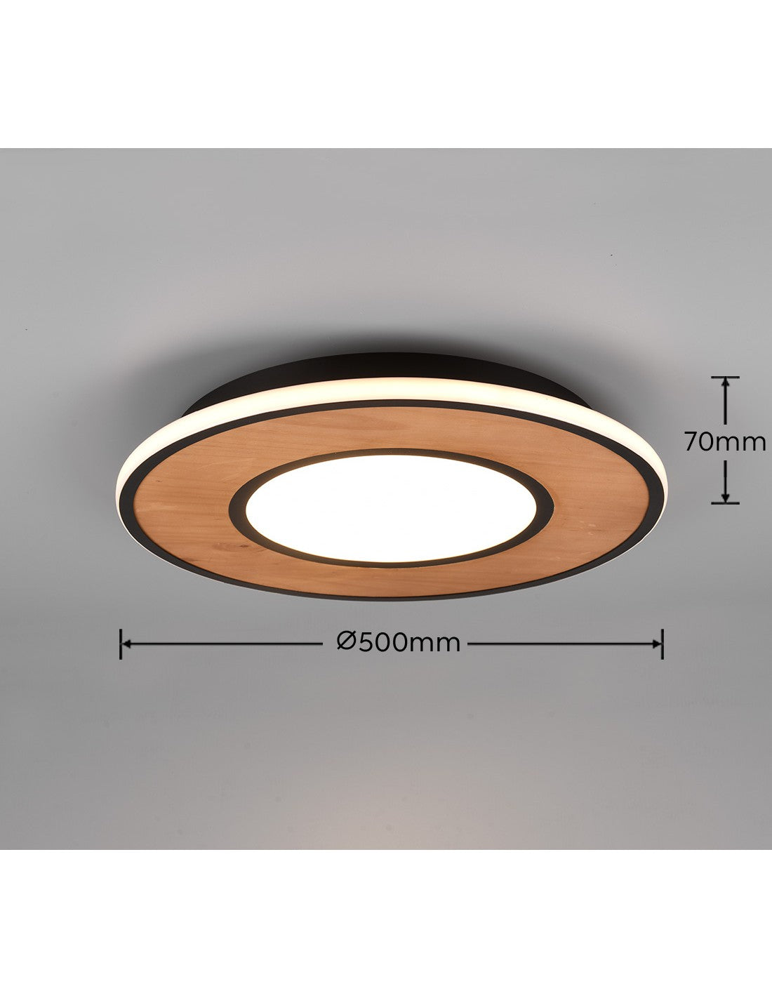 Lámpara de techo vintage de madera con atenuador LED Deacon Ø50 cm Trio Lighting