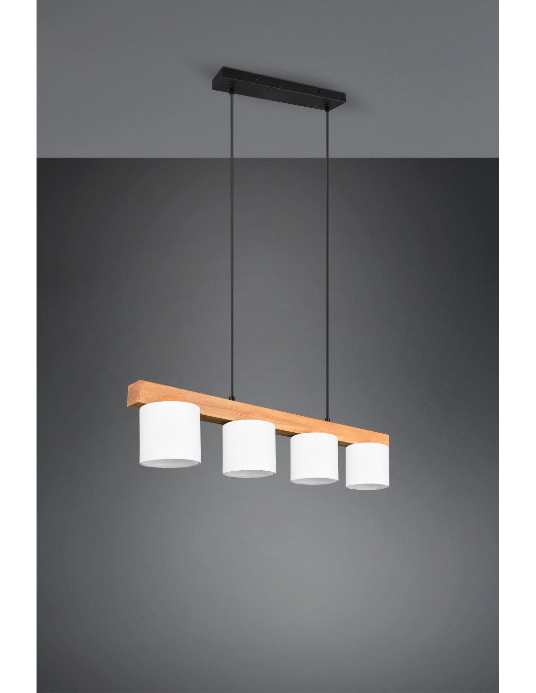 Lámpara colgante de madera con 4 pantallas blancas Cameron Trio Lighting