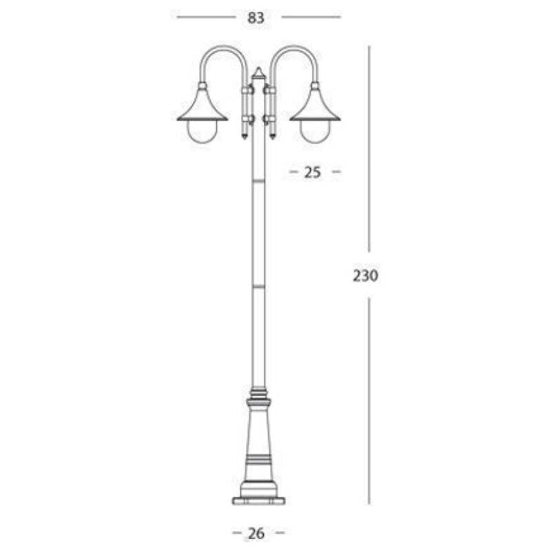 Farola de 2 luces con estructura de aluminio inyectado en color negro y altura 230 cm