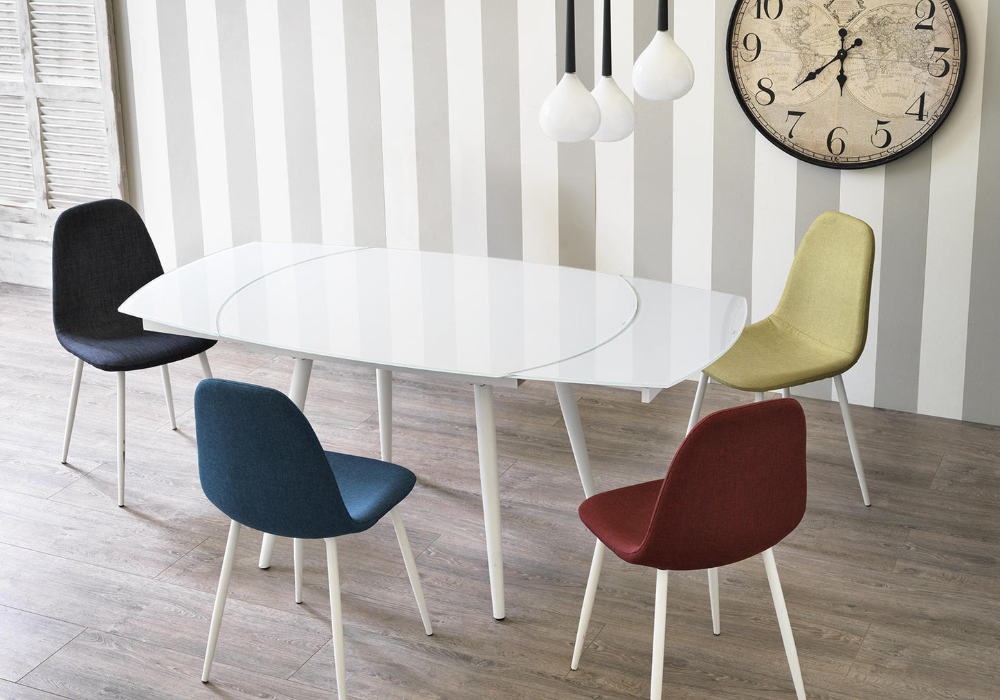 Mesa extensible con tapa de cristal templado blanco 120/180x90h cm