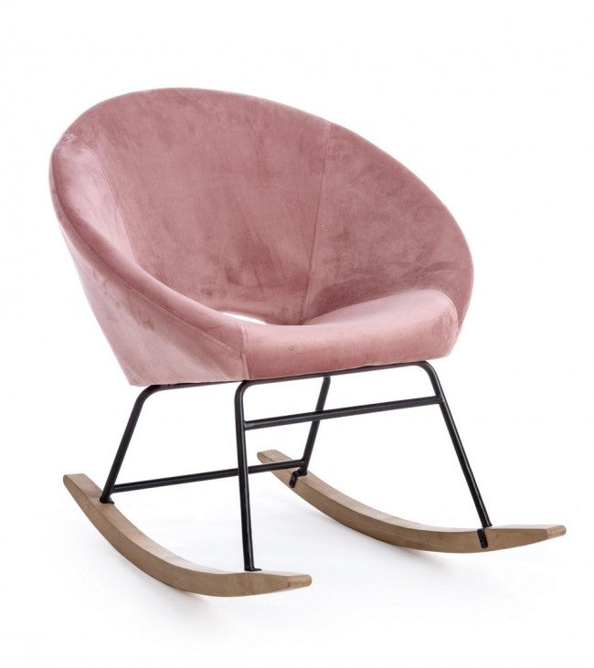 Sillón mecedora de terciopelo rosa antiguo ANNIKA 74x77x h74 cm