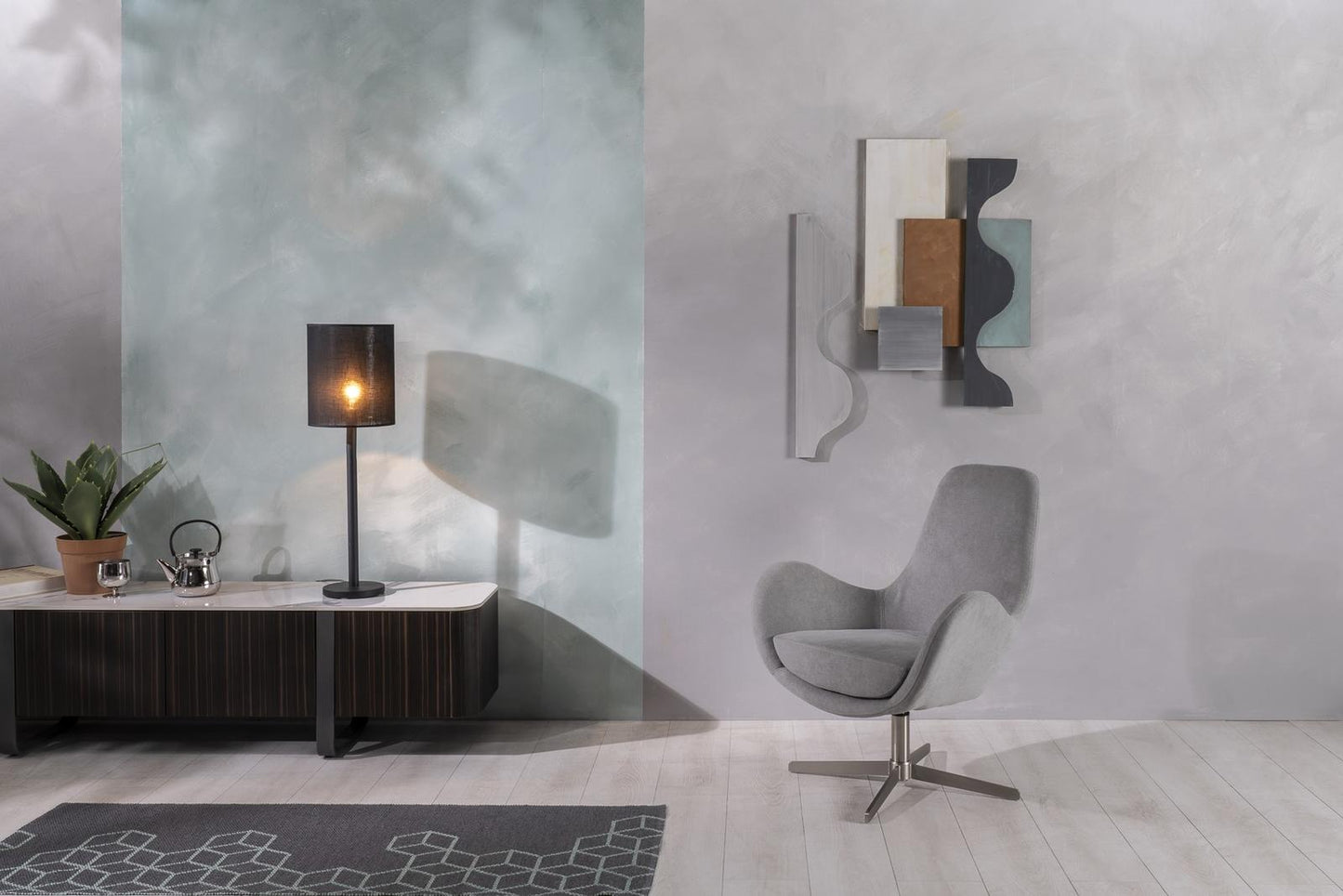 Sillón giratorio gris claro 64 cm x 72 cm Alt. 42 cm