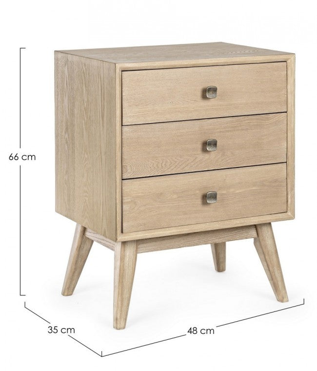 Mesita de noche Alannis 3 cajones en madera de melamina 48x35x66h cm