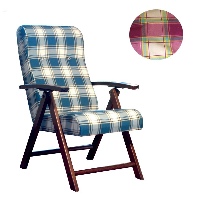 Sillón regulable 4 posiciones en madera y tela cuadros burdeos 65x70xh.87 cm