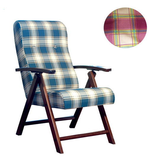 Sillón regulable 4 posiciones en madera y tela cuadros burdeos 65x70xh.87 cm