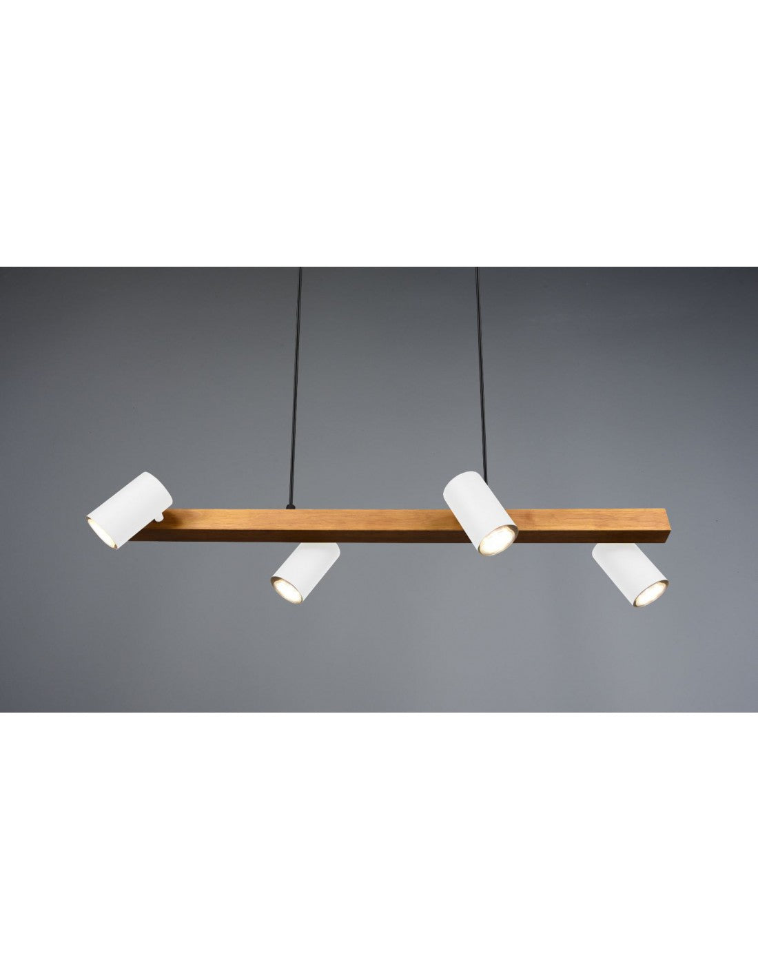 Lámpara de suspensión lineal de madera 4 focos cilíndricos orientables blanco Marley Trio Lighting