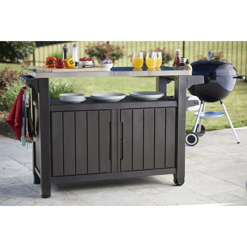 Mesa de resina para barbacoa 2 puertas color grafito 123,7x54xh.90h cm