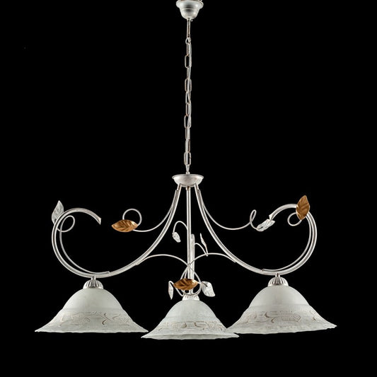 Lámpara de cocina de hierro blanco dorado con tres luces Blanco 79x h54 cm
