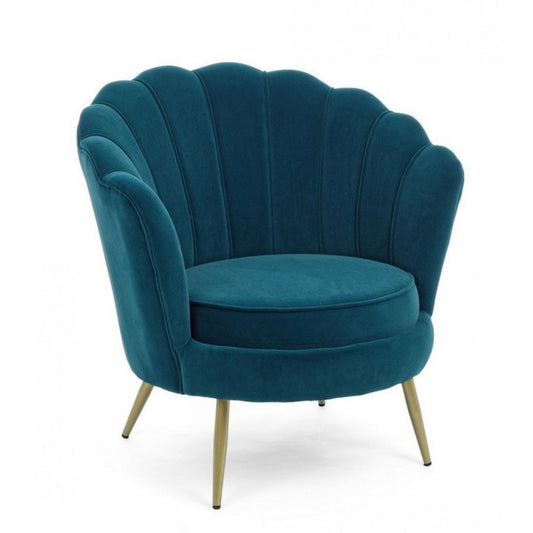 Sillón retro vintage en terciopelo azul pavo real 80 x 76 x 84 h cm