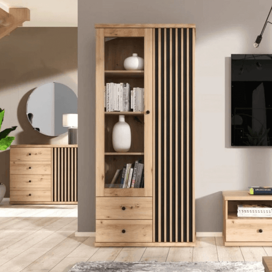 Vetrina Medan52A 2 ante e 2 cassetti rovere antracite EFFEZ