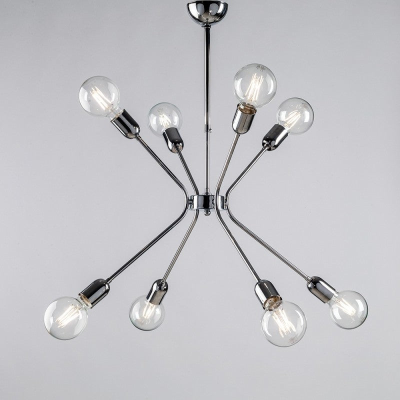 Araña moderna de hierro cromado pulido, ocho luces, 65x h67 cm, urbana