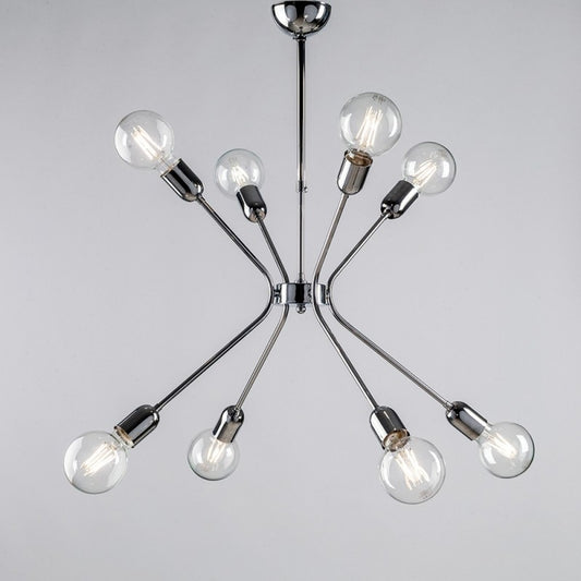 Araña moderna de hierro cromado pulido, ocho luces, 65x h67 cm, urbana