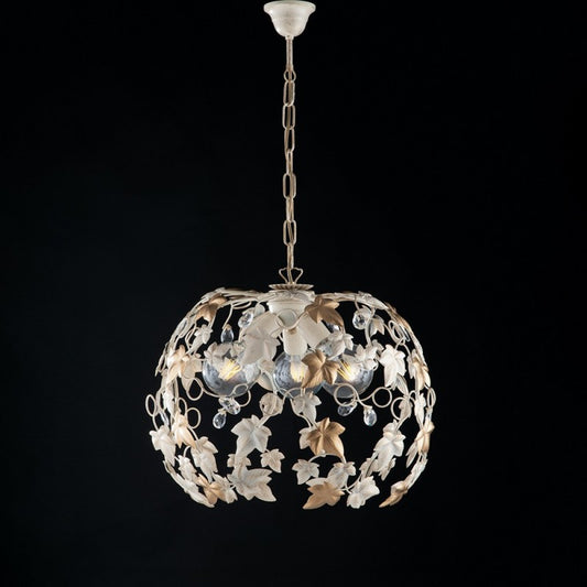 Lámpara colgante de hierro Marfil Oro y strass tres luces 50x h45 cm hiedra