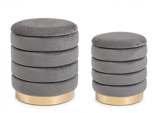 Set2 Puf Contenedor Darina Gris de terciopelo