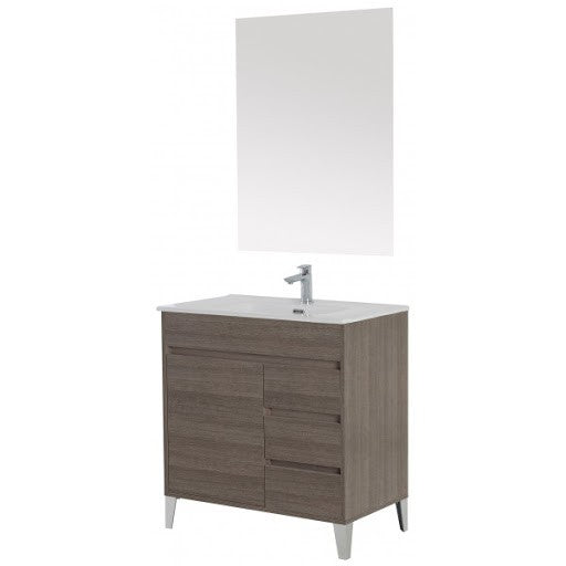 Composición de baño Línea Mondo color Roble Oscuro una puerta tres cajones 82x47x h85 cm