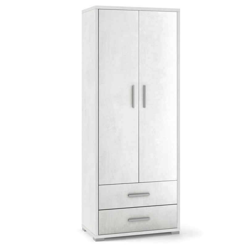 Armario multiusos con dos puertas y dos cajones en Oxy White 71x41x h182 cm