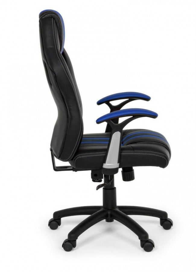 Sillón de oficina Spider con reposabrazos en símil piel azul