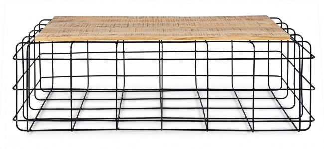 Mesita Trellis rectangular de metal y madera
