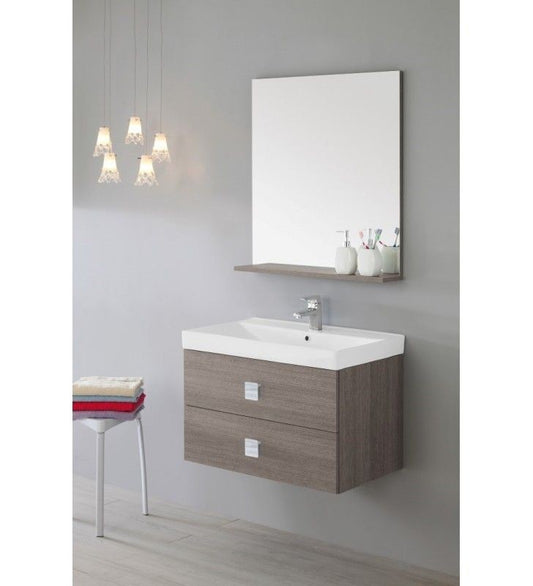Composición de baño suspendida con dos cajones en Roble Oscuro 75x47x h51 cm